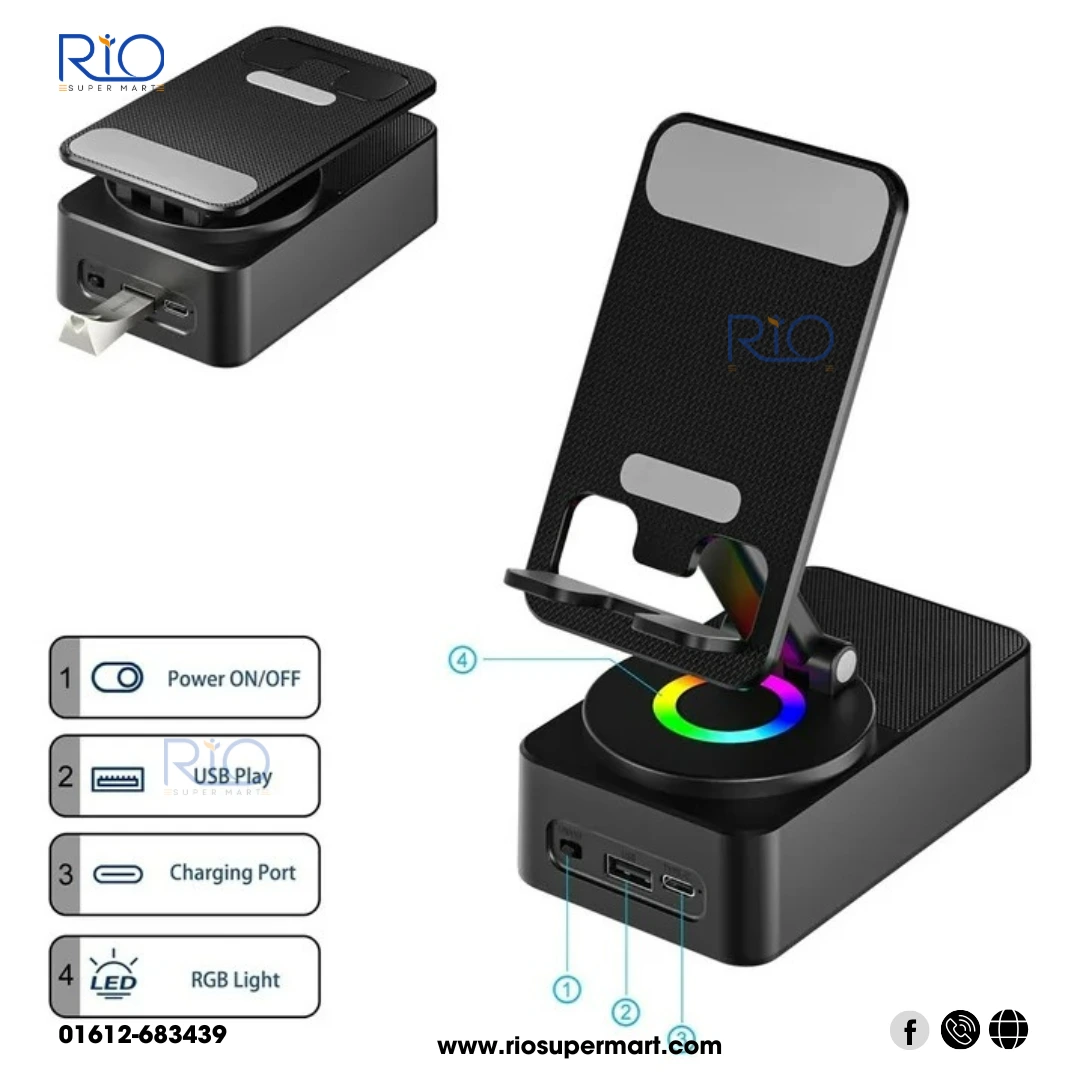 Mobile Stand With Speaker 360 Degree Rotation Stand