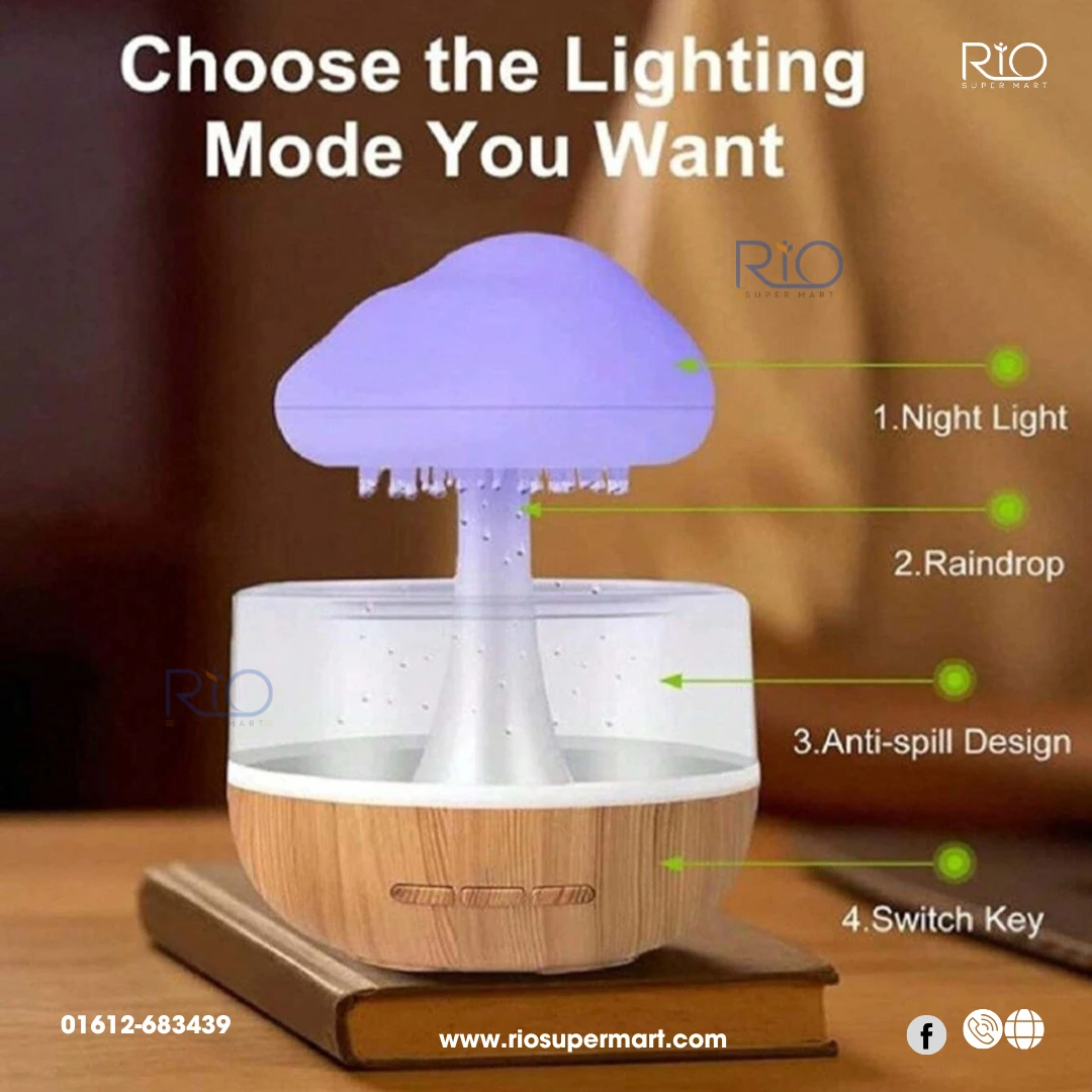 Rain Cloud Humidifier Mushroom Lamp Raindrop Sound - Image 4