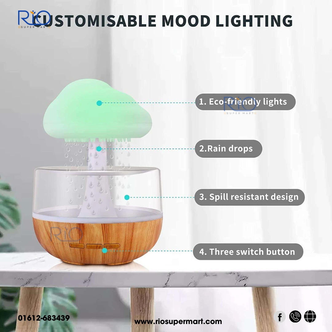 Rain Cloud Humidifier Mushroom Lamp Raindrop Sound - Image 10