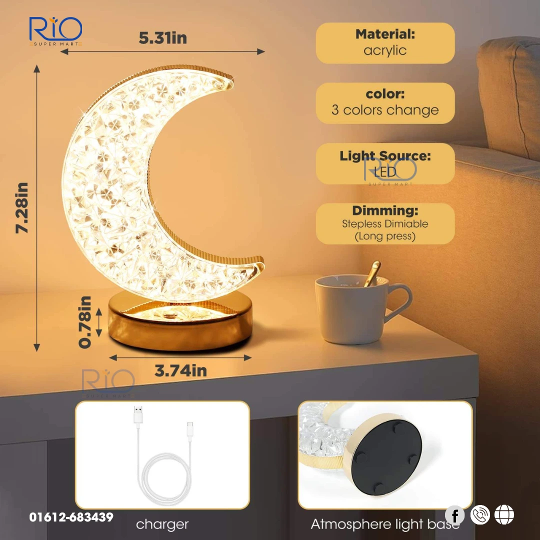 Rechargeable & Touch LED Crystal Table Lamp Light | Star & Moon Shape Lamp light - Image 5