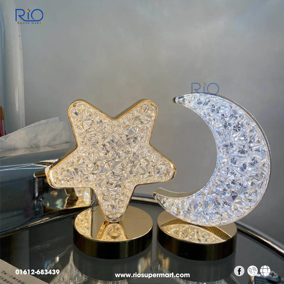 Rechargeable & Touch LED Crystal Table Lamp Light | Star & Moon Shape Lamp light